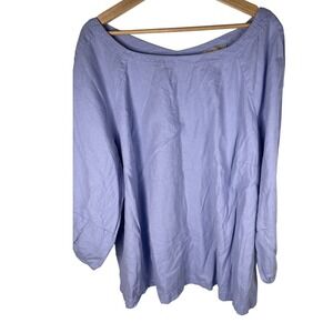 LOFT Plus 20 light blue Linen Blend Peasant Top 3/4 Balloon Sleeve